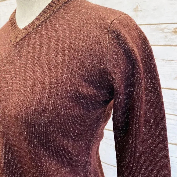 Women Long Sleeve Pull Over V-Neck Gold & Maroon Casual Sweater Size Small - Picture 3 of 10
